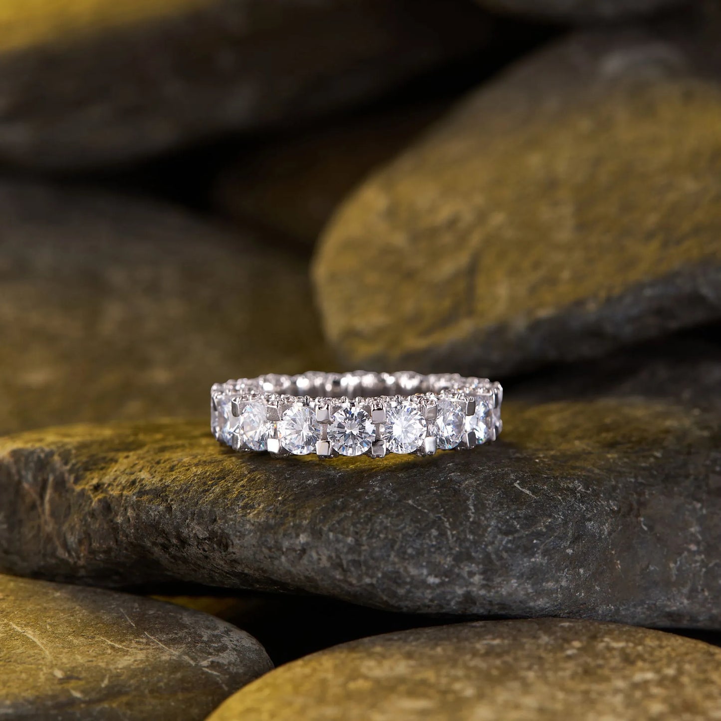 4.59 tcw round cut moissanite diamond eternity band ring – timeless sparkling wedding jewelry design
