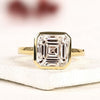 Asscher Cut Moissanite Diamond Bezel Set Engagement Ring | Modern Solitaire Statement Ring