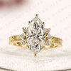 Vintage Marquise Cut Lab Grown Diamond Engagement Ring Engraved Gold Ring Floral Halo Wedding Ring Antique Inspired Bridal Ring