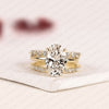 Oval Moissanite Diamond Engagement Ring Set with Diamond Eternity & Bubble Band in Yellow Gold