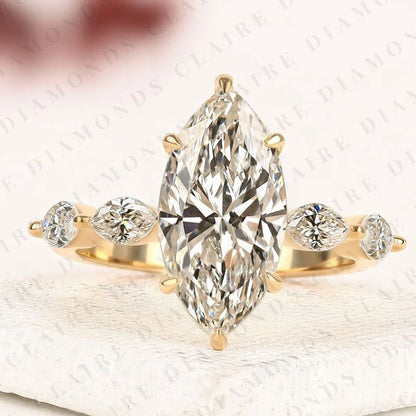 Marquise Cut Moissanite Diamond Engagement Ring Five Stone Diamond Minimalist Ring