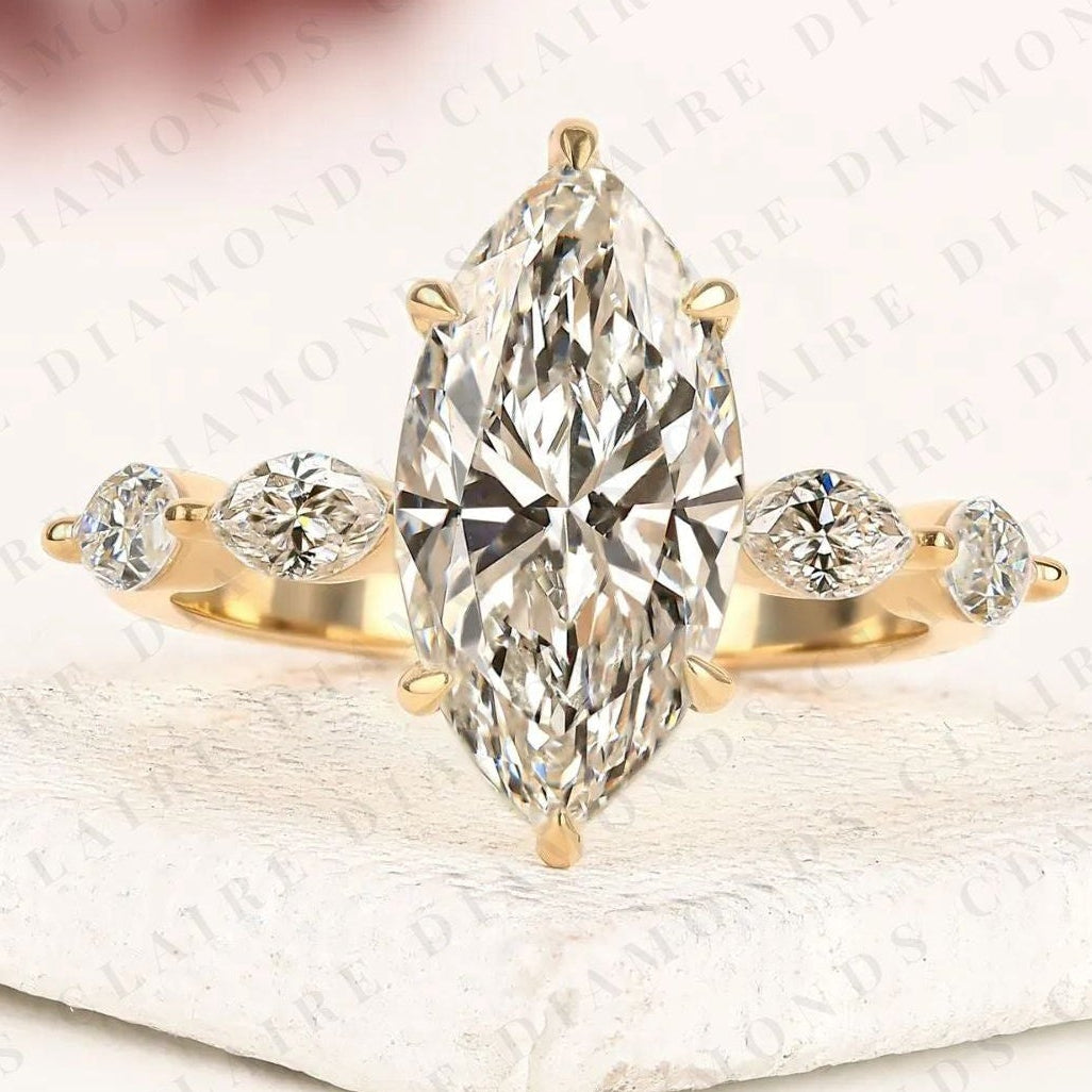 marquise cut lab grown diamond engagement ring five stone diamond minimalist ring