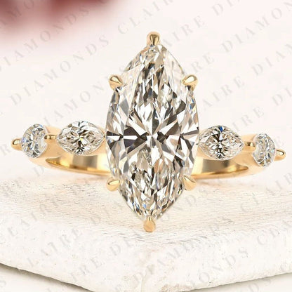 Marquise Cut Lab Grown Diamond Engagement Ring Five Stone Diamond Minimalist Ring