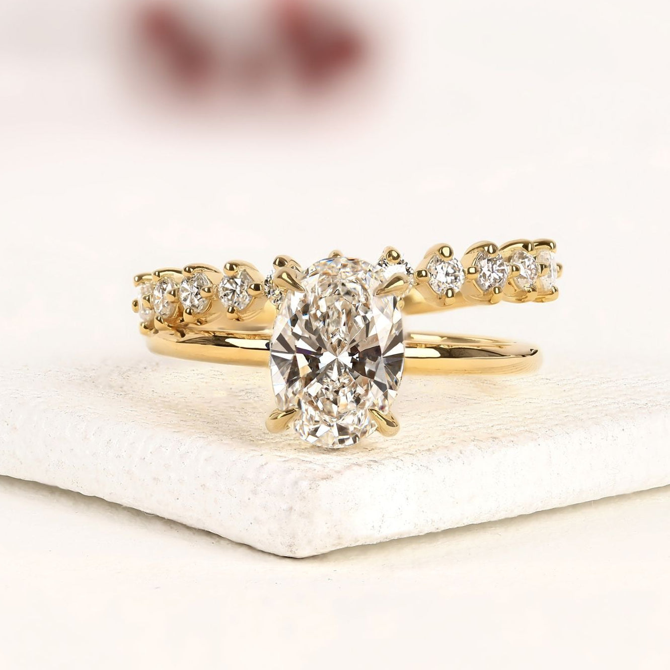 classic oval cut moissanite diamond ring set for engagement, wedding, and anniversary celebrations