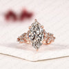 Marquise Cut Moissanite Diamond Engagement Ring with Twisted Vine Pave Band in Rose Gold, Hidden Halo Ring, Vintage Style Ring