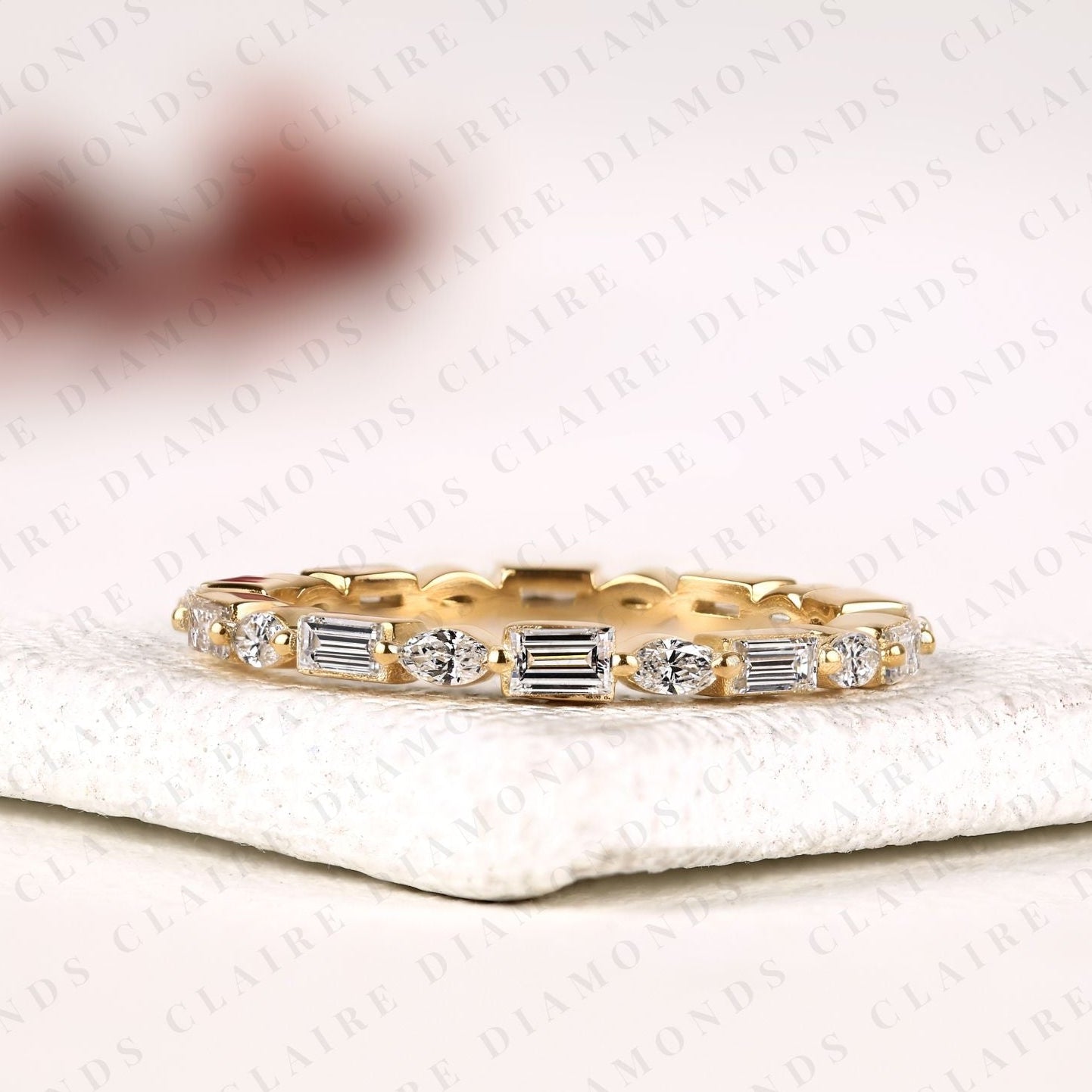 2.00 tcw baguette & marquise lab grown diamond band vintage inspired alternating stone anniversary ring, elegant stackable band & timeless everyday ring