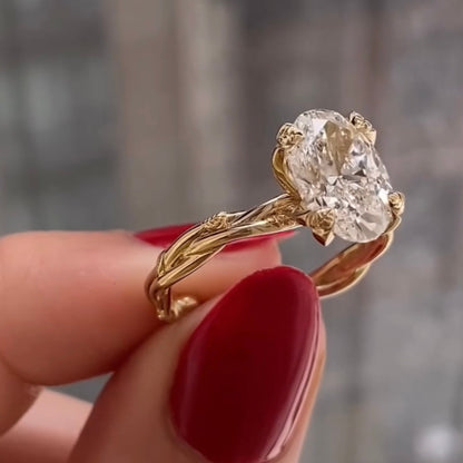 Oval Lab Diamond Engagement Ring Vintage Gold Lab Grown Wedding Ring Anniversary Ring