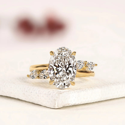Nature Inspired Oval Cut Lab Grown Diamond Engagement Ring Side Stone Marquise Wedding Ring
