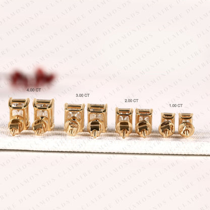 Emerald Cut Moissanite Diamond Stud Solitaire Earrings, Elegant Diamond Studs, Modern Minimalist Diamond Jewelry