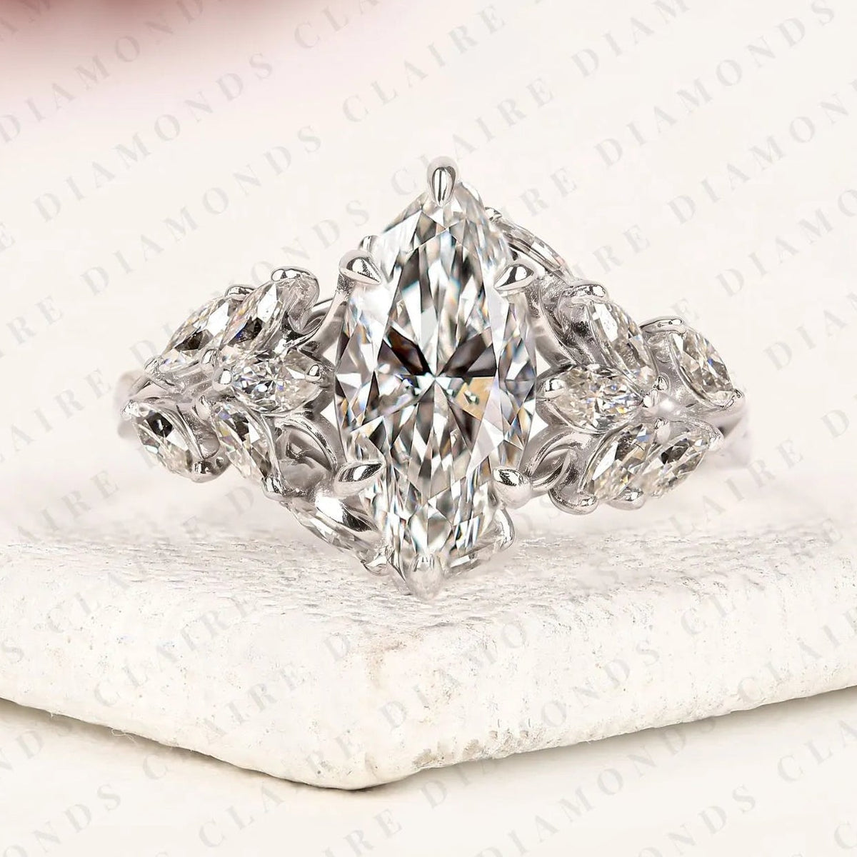 marquise cut lab grown diamond engagement ring vintage floral cluster ring white gold wedding ring unique anniversary ring for women igi certified bridal jewelry.