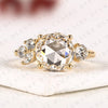 Round Rose Cut Lab Grown Diamond Ring, Unique Engagement Ring With Round & Marquise Side Stones, Floral Cluster Gold Ring