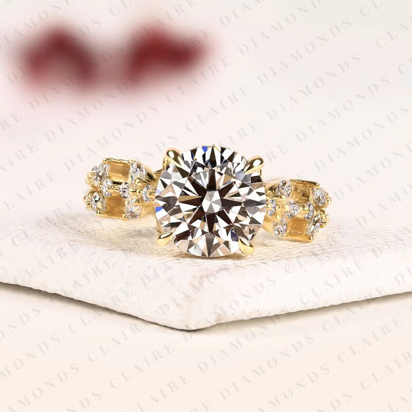round cut lab grown diamond vintage ring handmade floral engagement ring in solid gold for her