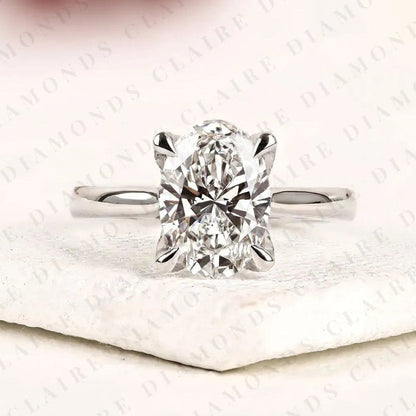 Oval Cut Lab Grown Diamond Solitaire Engagement Ring, Four Prong Hidden Tulip Setting, Minimalist White Gold Proposal Ring