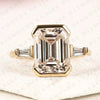Emerald Cut Lab Grown Diamond Past, Present & Future Gold Ring ,Half Bezel & Three tone Engagement Ring With Tapered Baguette Side Diamonds Ring.