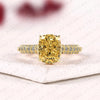 Yellow Cushion Cut Moissanite Diamond Engagement Ring Pavé Band Unique Vintage Inspired Bridal Jewelry