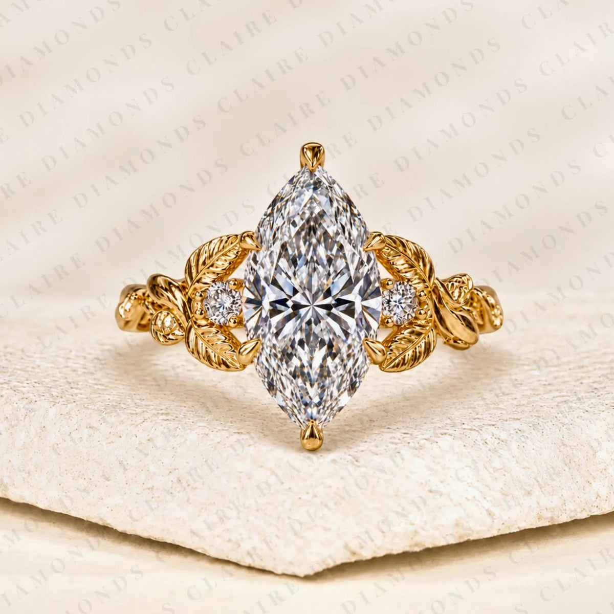 Marquise Cut Lab Grown Diamond Engagement Ring Nature Inspired Gold Vine Ring with Leaf Vintage Luxury Wedding Ring for Women
