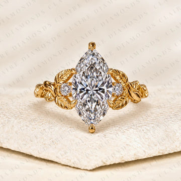 Marquise Cut Lab Grown Diamond Engagement Ring Nature Inspired Gold Vine Ring with Leaf Vintage Luxury Wedding Ring for Women