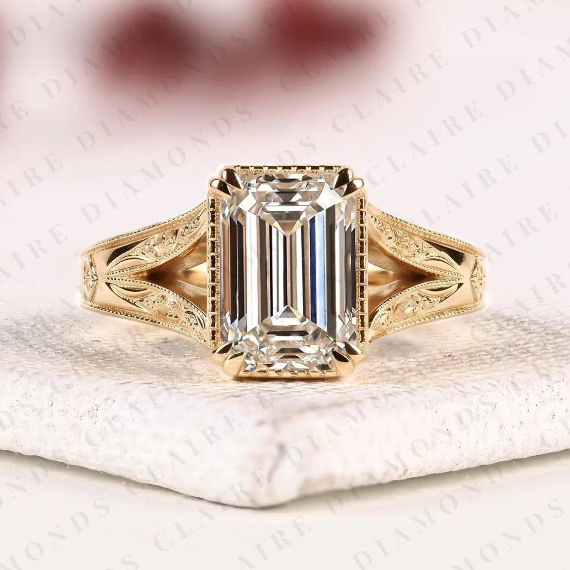 vintage emerald cut moissanite diamond engagement ring art deco filigree solitaire ring emerald diamond ring gold promise ring.
