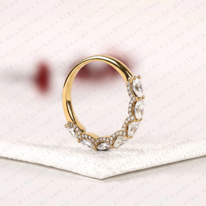 1.88 TCW Oval Cut Lab Grown Diamond Band Eternity Wedding Elegant Stackable Hiddend Halo Round Bridal Band