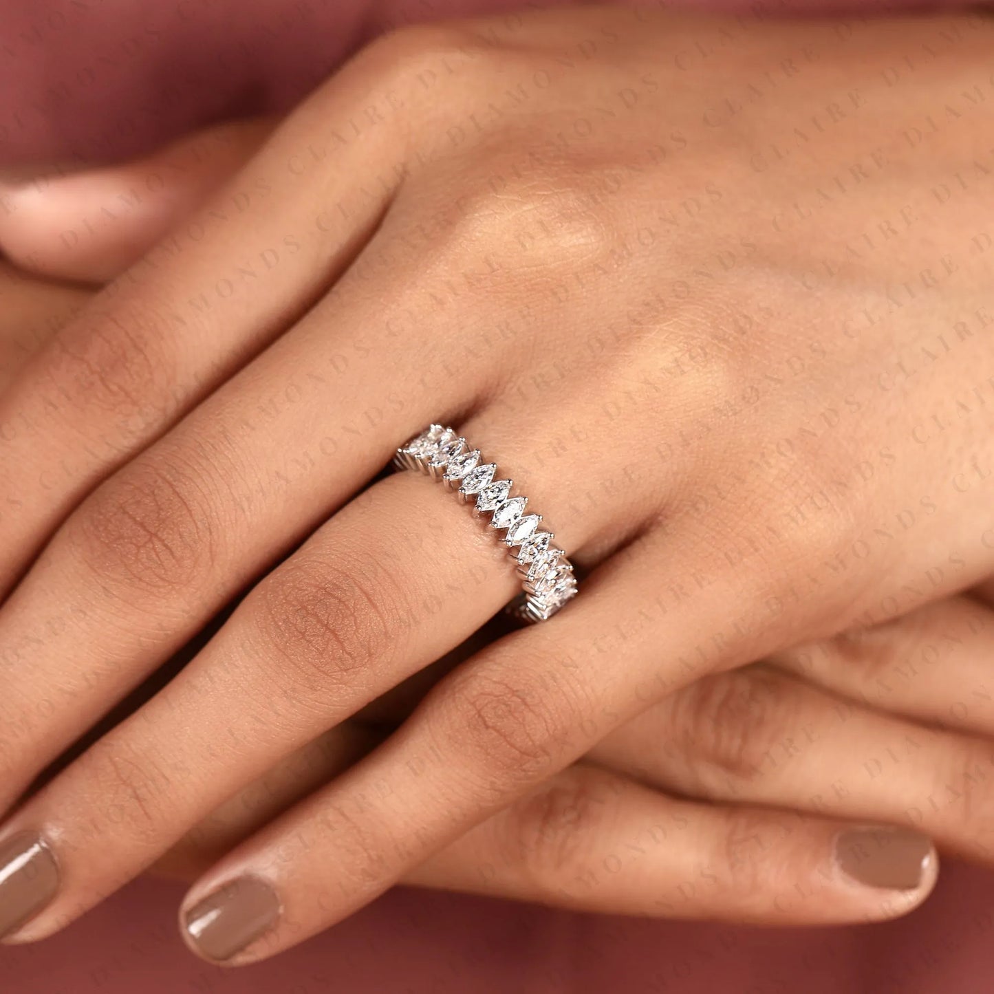 4.80 tcw marquise cut lab grown diamond eternity band wedding elegant stackable diamond band modern bridal jewelry