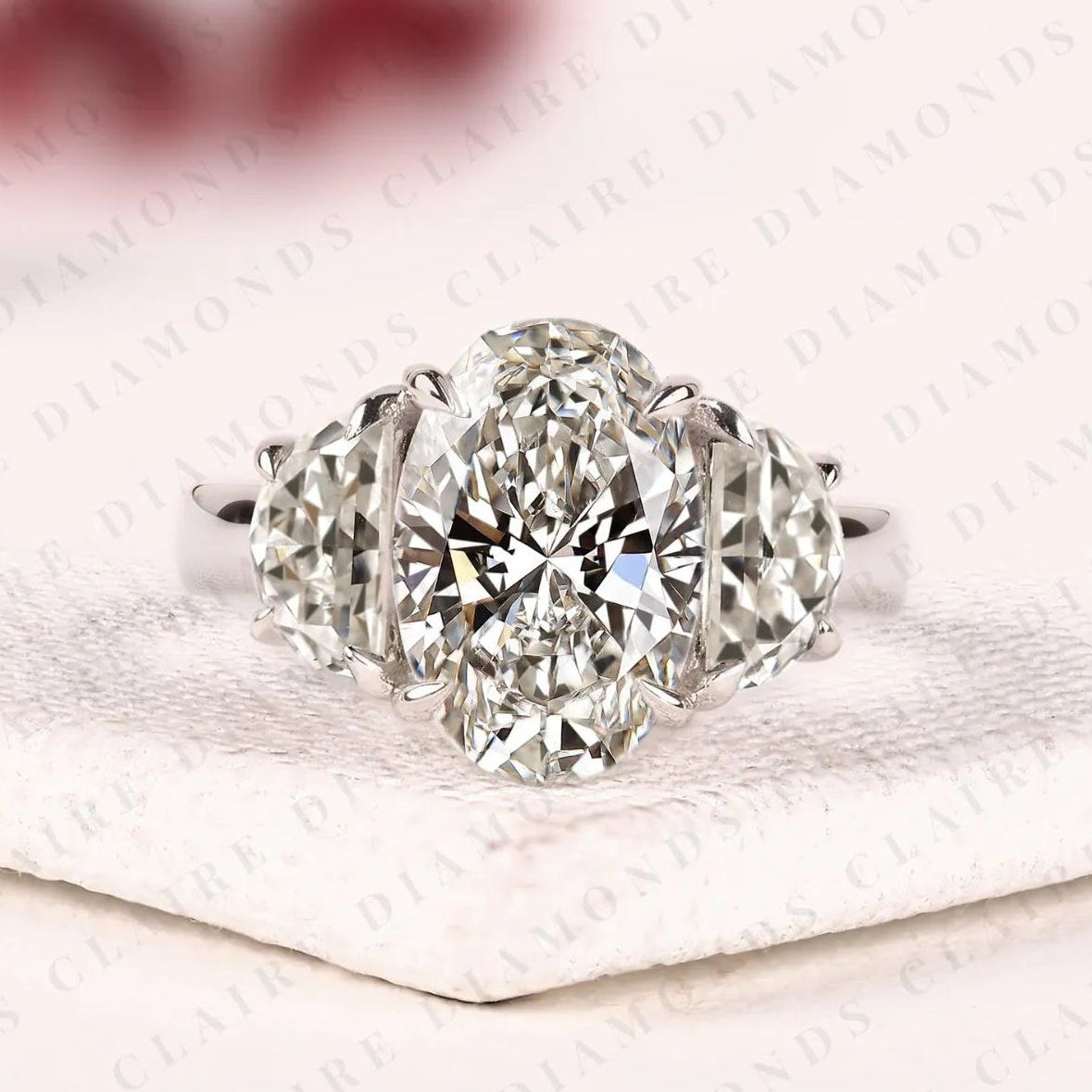 oval cut lab grown three stone engagement ring in solid gold | classic oval diamond style bridal ring for women