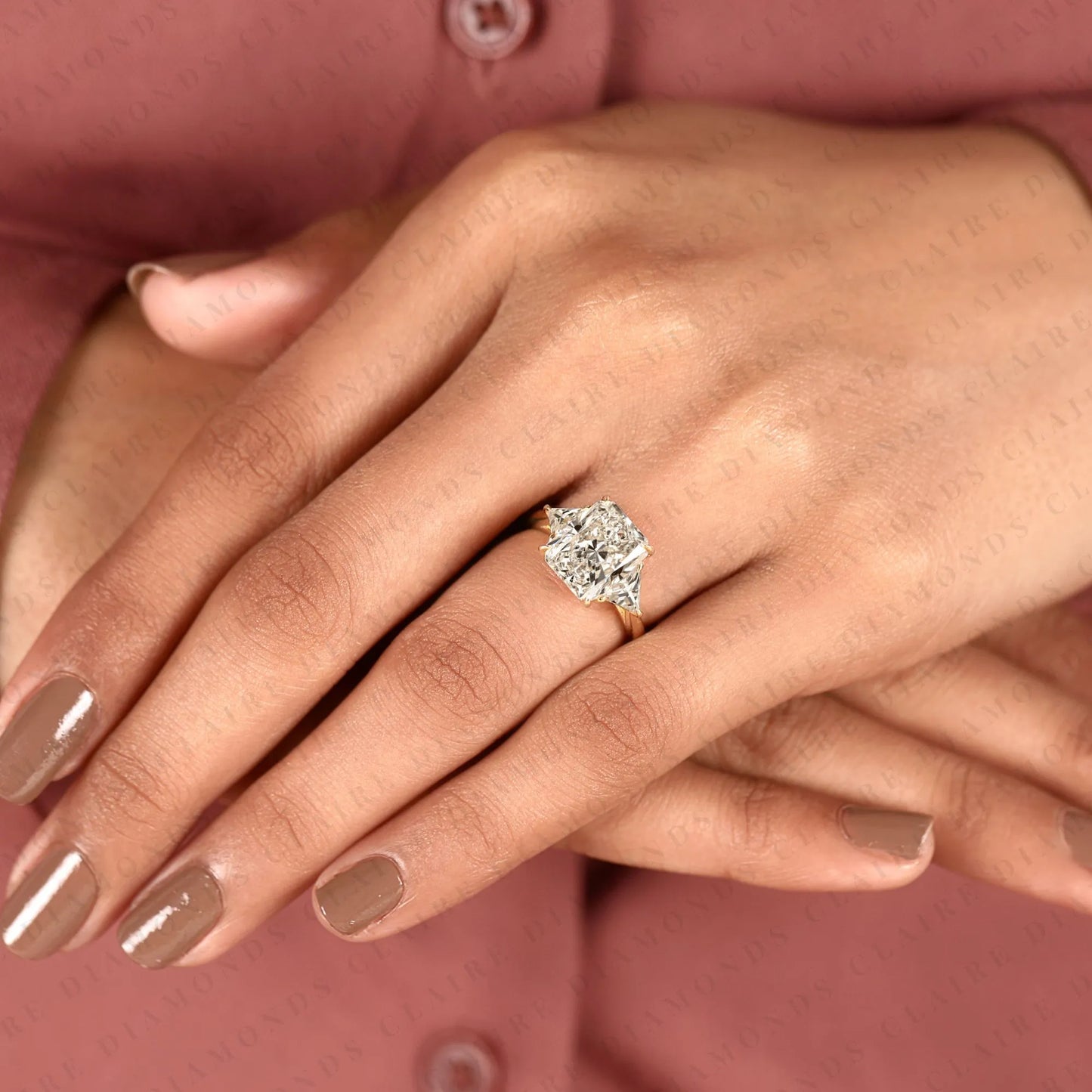 radiant cut moissanite diamond engagement ring three stone gold ring trillion elegant jewelry for women