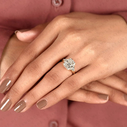 Radiant Cut Moissanite Diamond Engagement Ring Three Stone Gold Ring Trillion Elegant Jewelry for Women