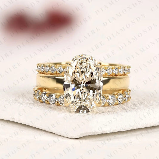 Oval Cut Moissanite Diamond Bridal Set Hidden Halo Engagement Ring with Matching Wedding Band Yellow Gold Oval Ring Pave Diamond Bridal Ring Set.