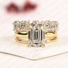 Emerald Cut Lab Grown Diamond Engagement Ring Set Double Band Bridal Set Three Row Diamond Ring Luxury Gold Jewelry