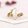 Pear Rose Cut Lab Grown Diamond Engagement Ring Green Marquise Side Stones Botanical Leaf Vine Gold Vintage Wedding Ring