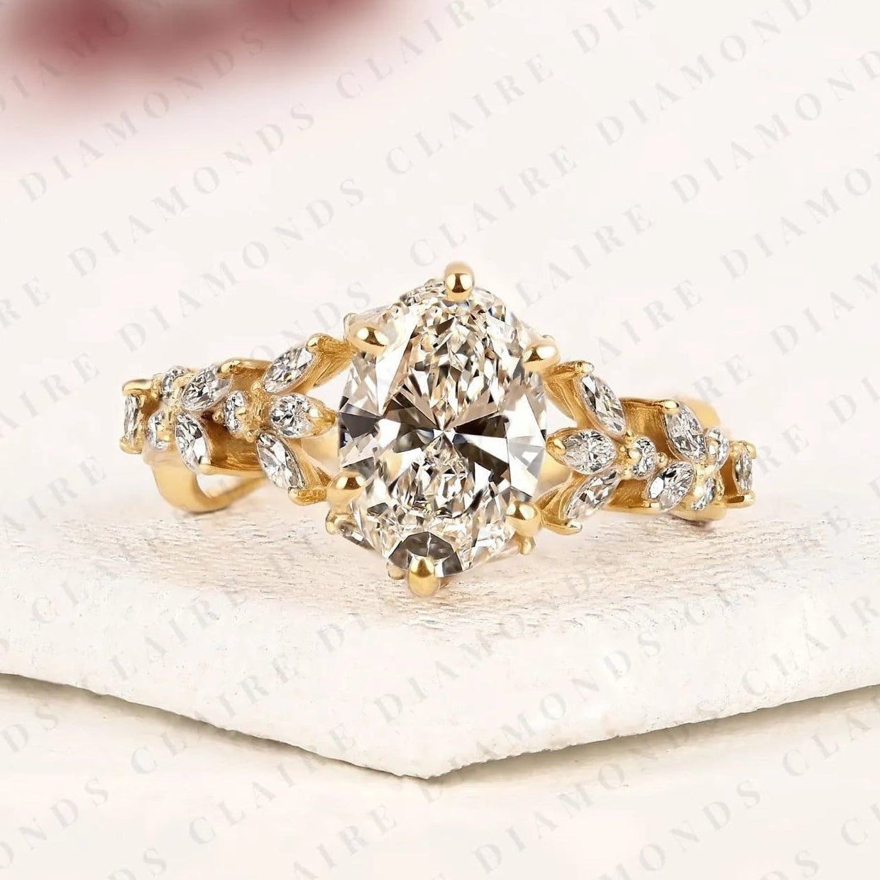 oval cut lab grown diamond engagement ring nature inspired leaf vine band gold floral wedding ring vintage bridal ring igi certified anniversary jewelry