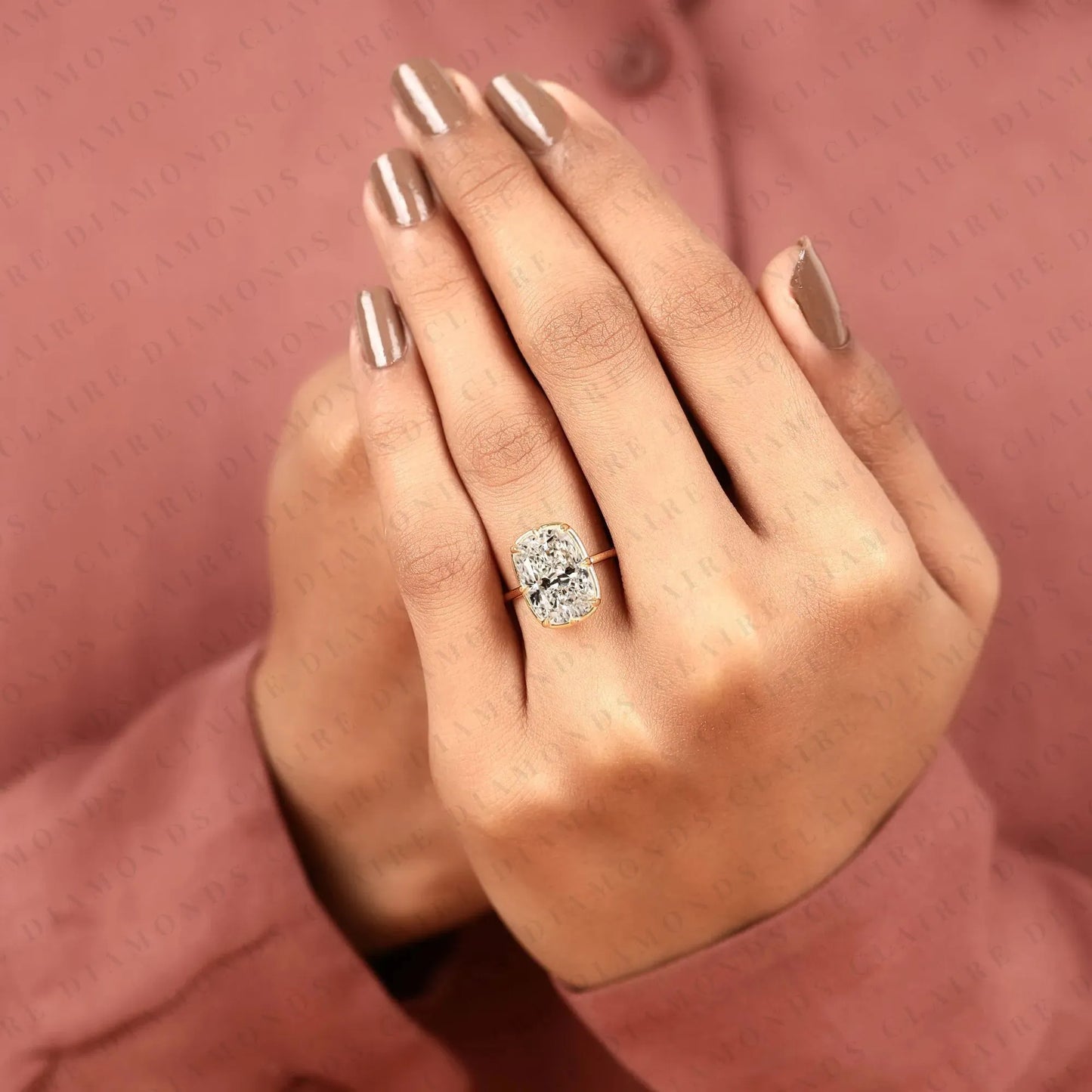 old mine elongated cushion cut moissanite diamond solitaire engagement ring  hidden halo diamond ring classic minimalist bridal ring for women
