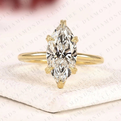 Marquise Cut Lab Grown Diamond Ring Elegant Tulip Set Ring Solitaire Engagement Ring for Her