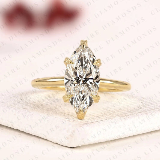 Marquise Cut Moissanite Diamond Ring Elegant Tulip Set Ring Solitaire Engagement Ring for Her