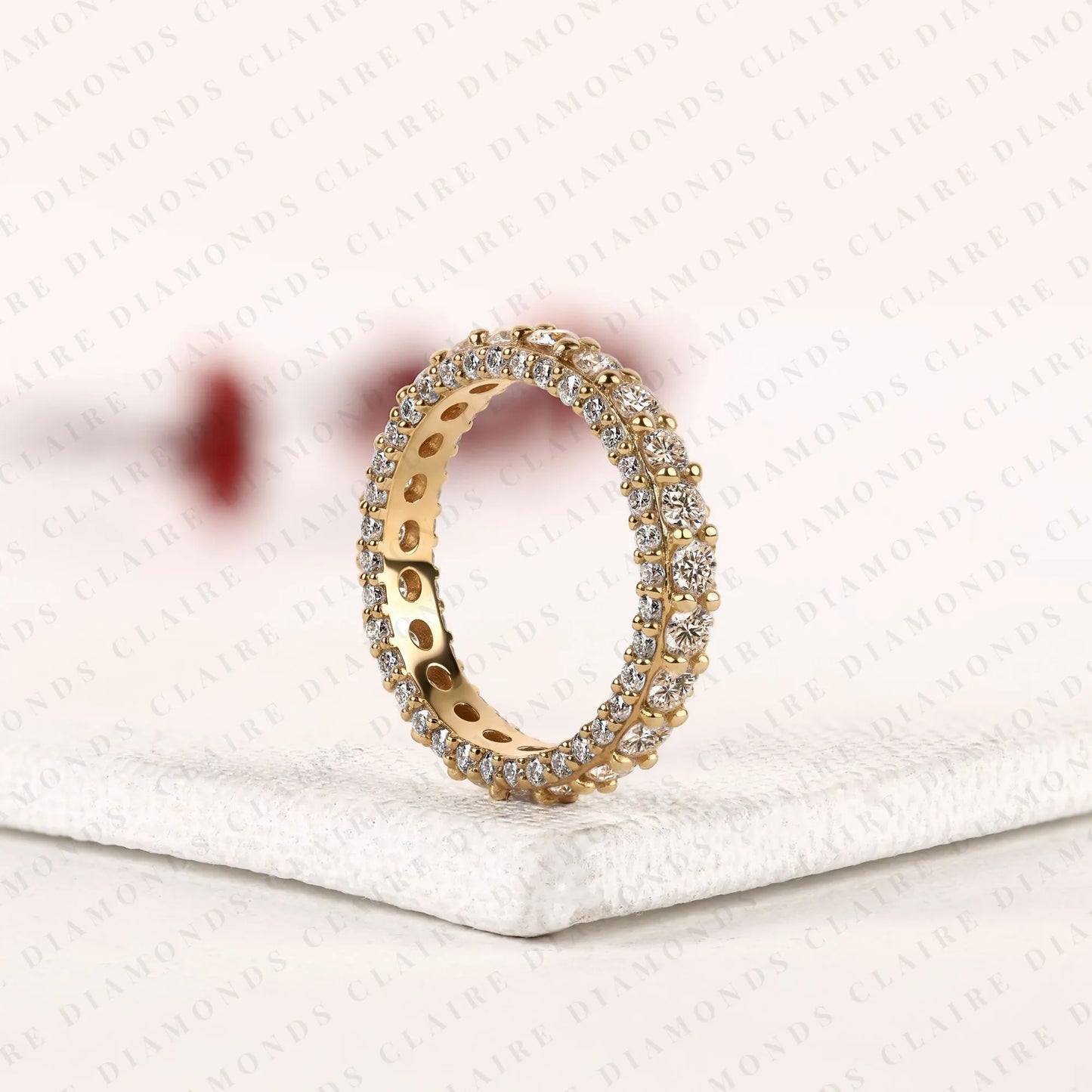2.85 tcw round cut moissanite diamond eternity band gold wedding ring inspired stackable bridal band