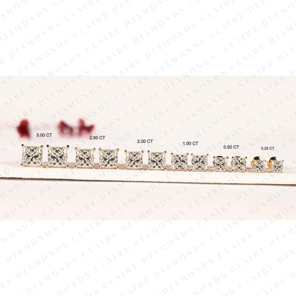 Princess Cut Moissanite Diamond Stud Earrings Diamond Solitaire Earrings Modern Minimalist Fine Jewelry