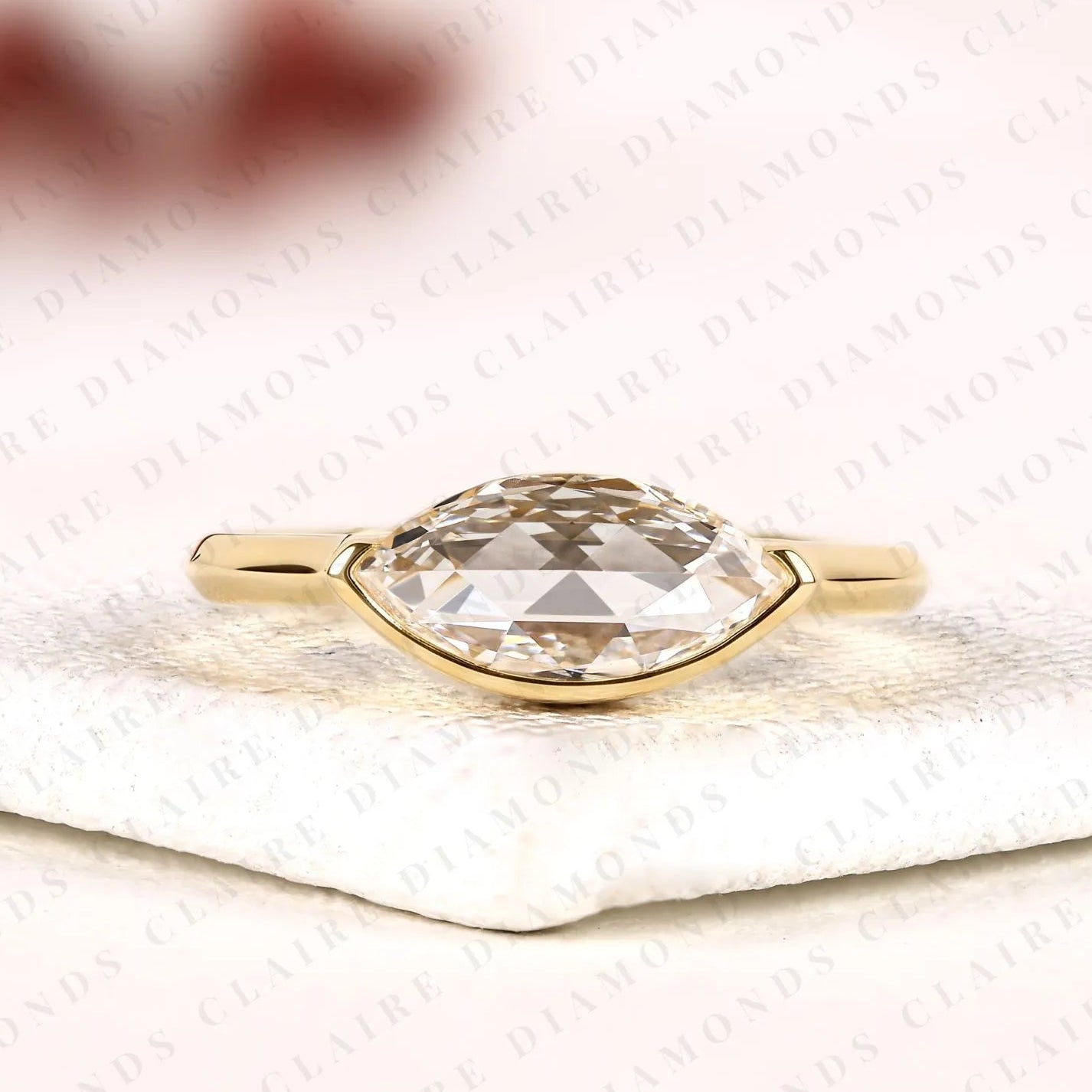 east west marquise rose cut moissanite diamond solitaire ring half bezel minimalist promise ring