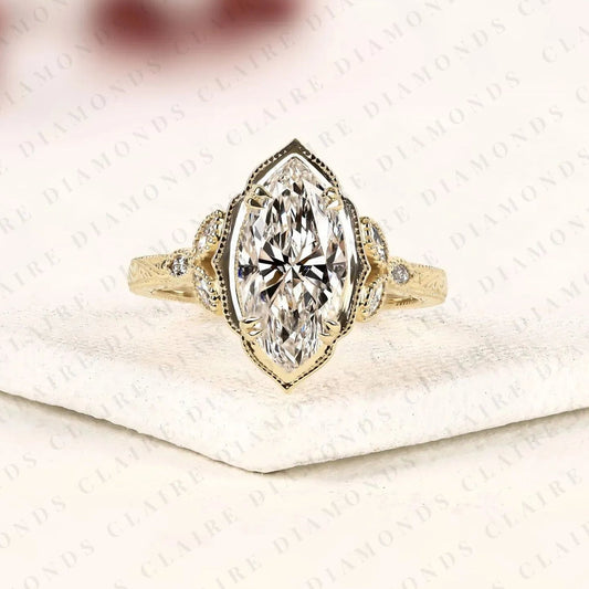 Vintage Marquise Cut Moissanite Diamond Engagement Ring in Art Deco Inspired Promise Ring