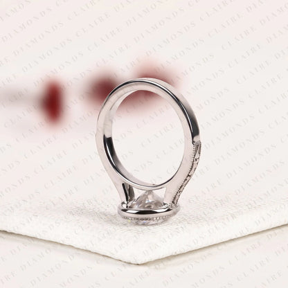 Oval Cut Lab Grown Diamond Engagement Ring Vintage Milgrain Bezel Setting White Gold Engraved Band Elegant Solitaire Bridal Jewelry