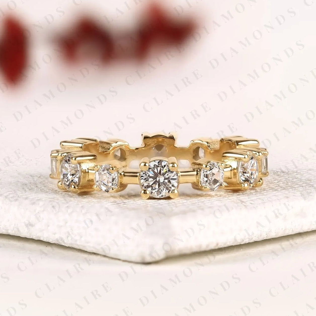 1.40 tcw round & octagon lab grown diamond band geometric wedding band modern stackable eternity band