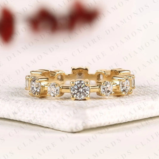 1.40 TCW Round & Octagon Lab Grown Diamond Band Geometric Wedding Band Modern Stackable Eternity Band