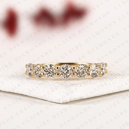 1.56 TCW Round Cut Lab Grown Diamond  Half Eternity Band Classic Sparkling Multi-Stone Stackable Anniversary Band for Women