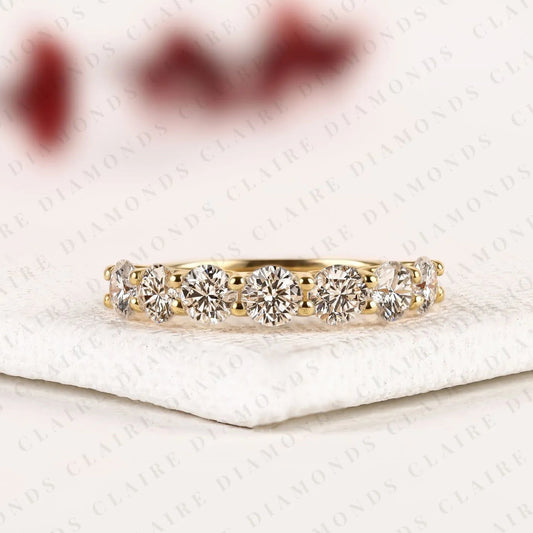 1.56 TCW Round Cut Lab Grown Diamond  Half Eternity Band Classic Sparkling Multi-Stone Stackable Anniversary Band for Women