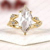 Rose Cut Marquise Lab Grown Diamond Ring, Nature Inspired Leaf Engagement Ring, Unique Ring