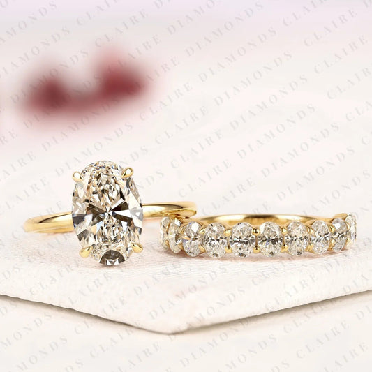Oval Cut Moissanite Diamond Engagement Ring Set Oval Diamond Bridal Ring Set Engagement Ring