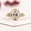 Oval Cut Lab Grown Diamond Band Floral Pave Gold Engagement Ring Nature Inspired Wedding Elegant Luxury Jewelry for Women
