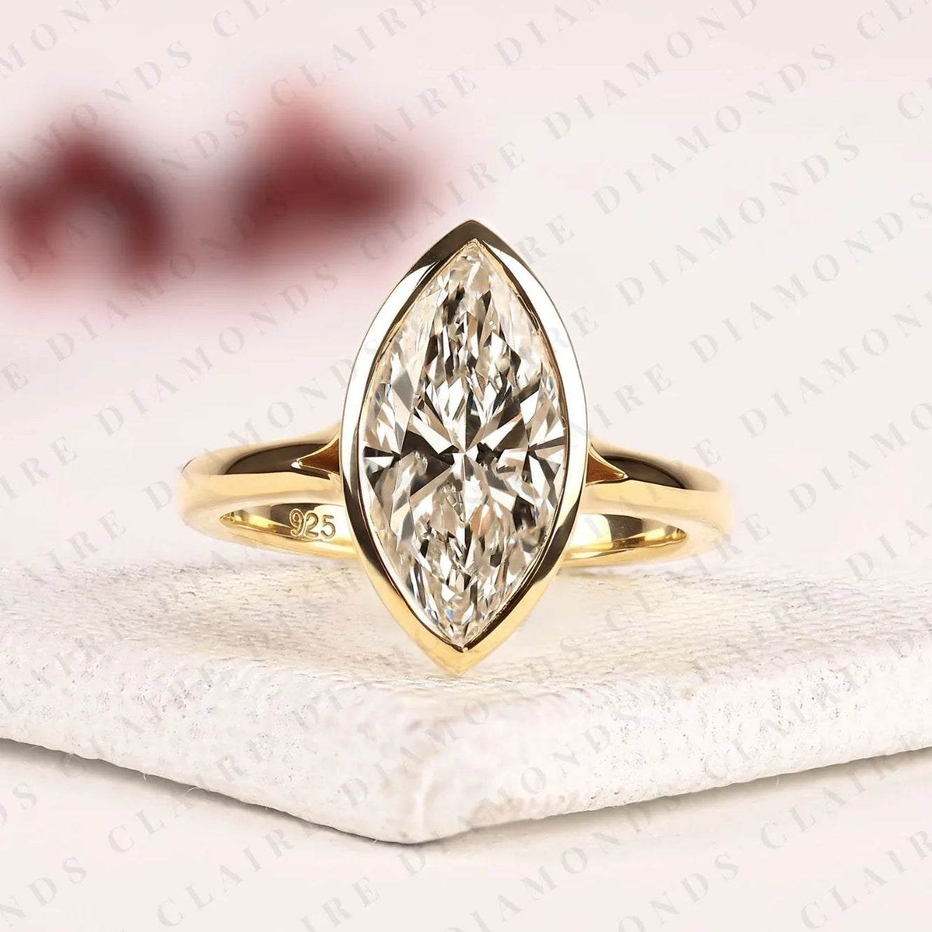 marquise lab grown diamond bezel set solitaire ring gold engagement ring for women