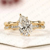Luxury Pear Cut Lab Grown Diamond Engagement Ring with Pavé Diamond Accents and Bamboo Inspired Matching Wedding Band Set