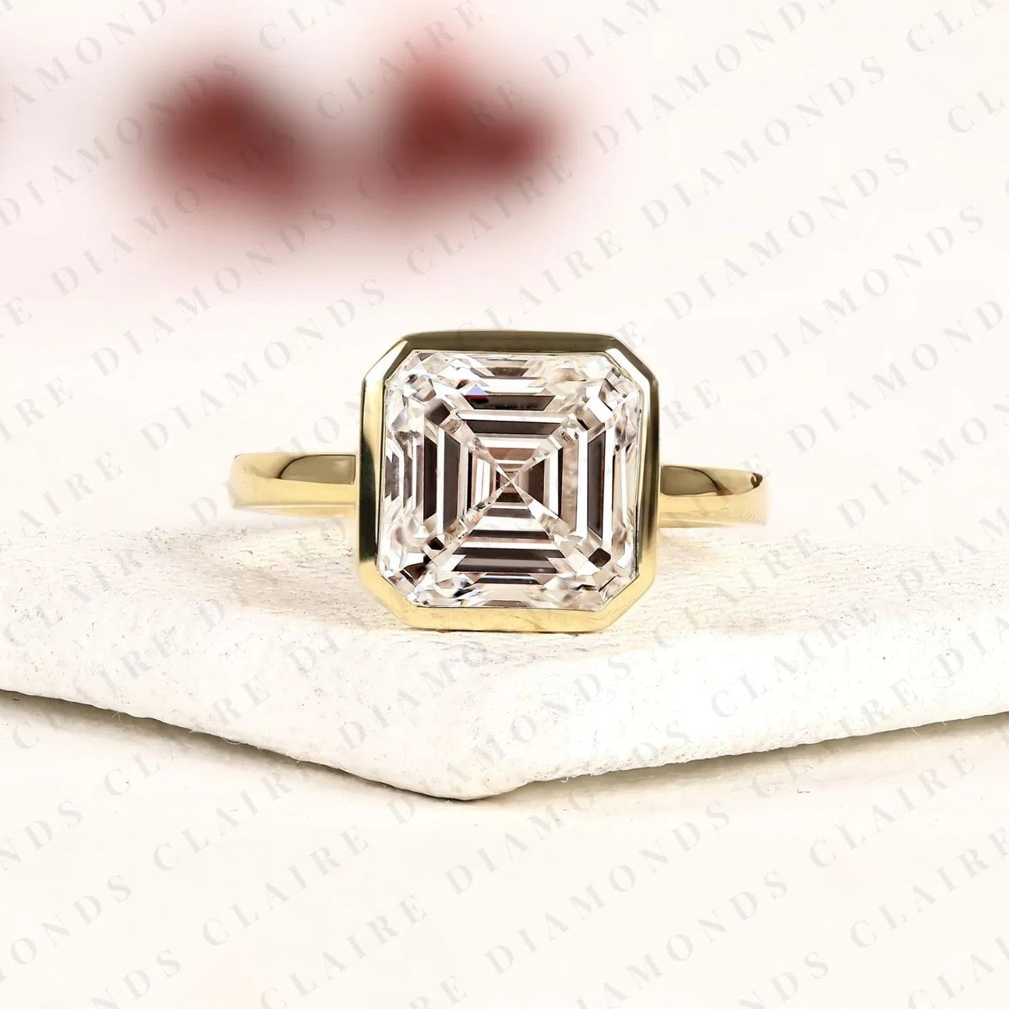 asscher cut lab grown diamond bezel set engagement ring | modern solitaire statement ring