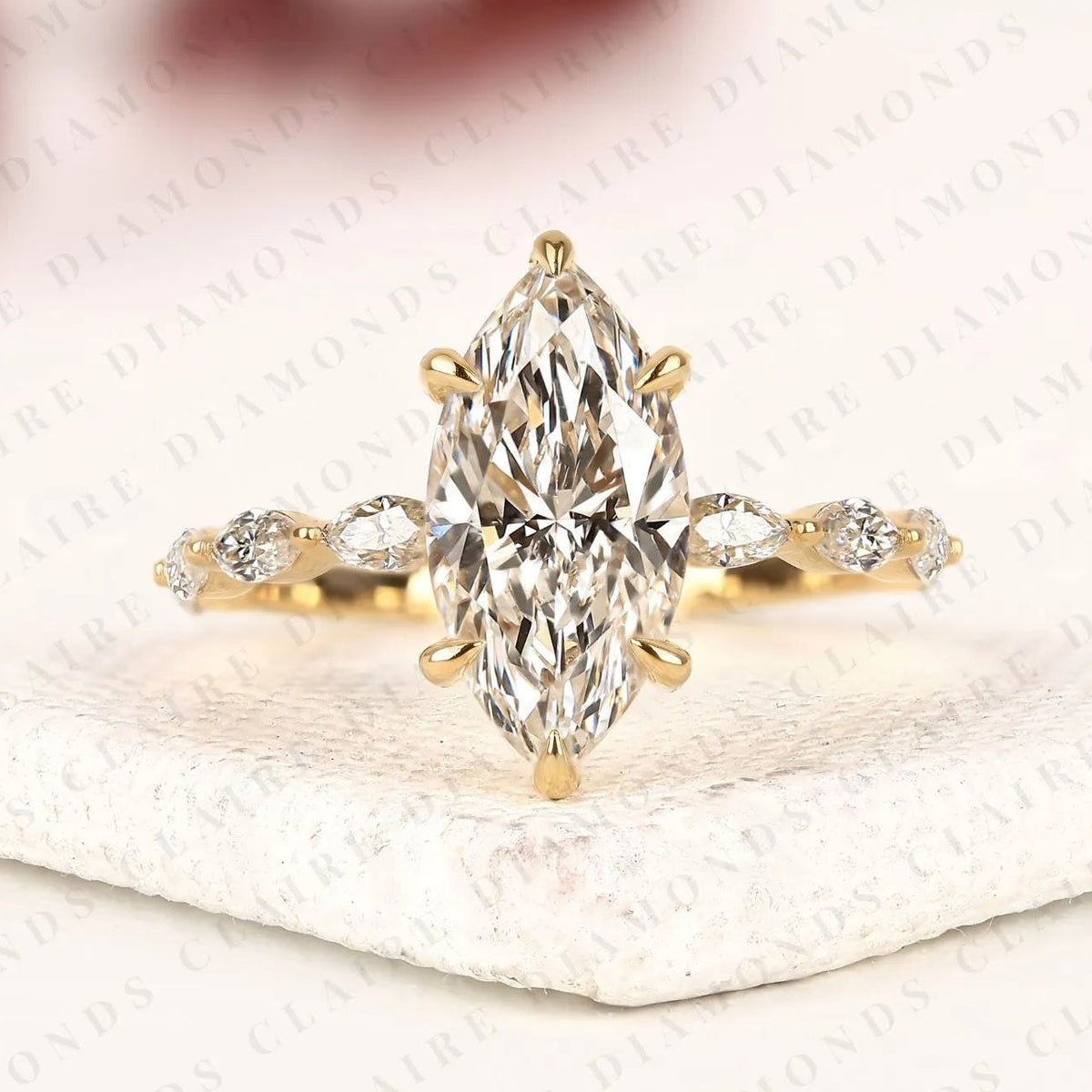 marquise cut lab grown diamond engagement ring yellow gold side stone ring igi certified anniversary ring.